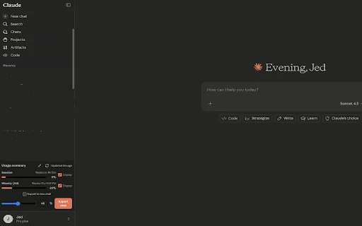Claude Usage Tracker: Controla tus límites y exporta chats - Screenshot 2