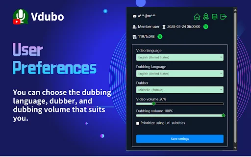 Vdubo: Doblaje AI para YouTube – Traduce y Escucha en Español - Screenshot 4